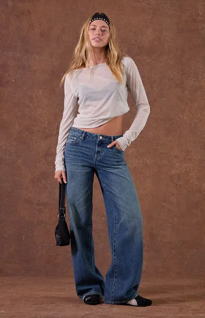 Pacsun Women's Casey Low Rise Baggy Jeans Medium Blue Washed In Dark Indigo