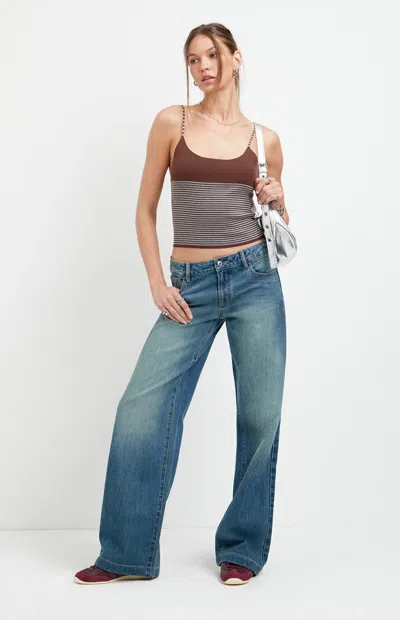 Pacsun Women's Casey Low Rise Baggy Jeans Medium Blue Washed In Medium Indigo In Purple