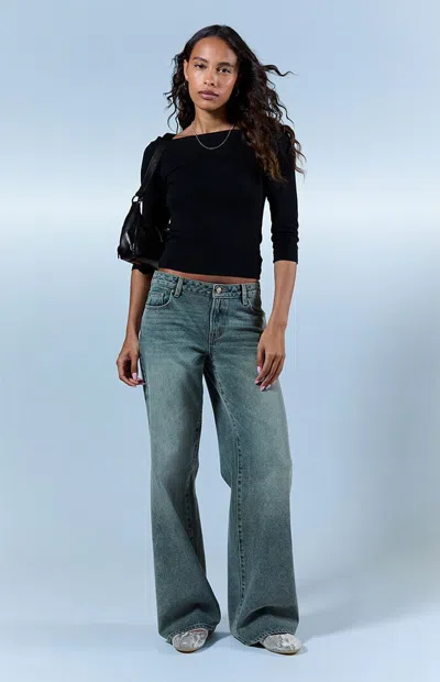Pacsun Women's Casey Low Rise Baggy Jeans Medium Wash Blue In Light Indigo