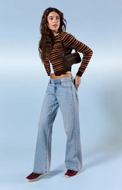 Pacsun Women's Casey Low Rise Baggy Jeans Ripped Light Blue In Medium Indigo
