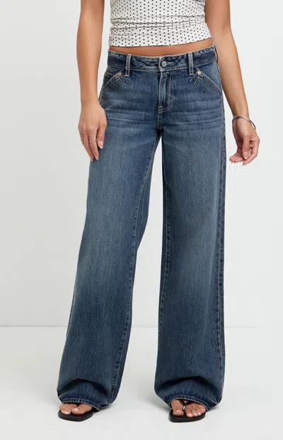 Pacsun Women's Casey Low Rise Baggy Jeans Slant Pocket Dark Indigo In Blue