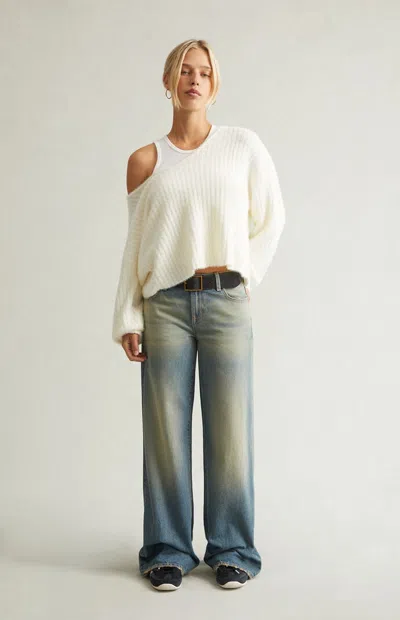 Pacsun Women's Casey Low Rise Baggy Jeans Tinted Light Blue In Medium Indigo