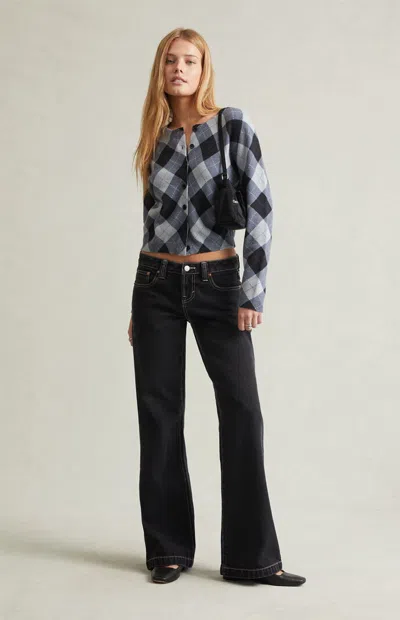 Pacsun Women's Charlie Low Rise Baggy Bootcut Jeans Contrast Dark Blue In Black