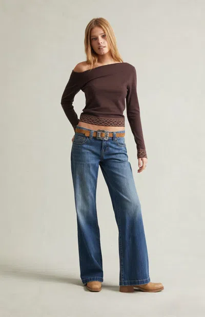 Pacsun Women's Charlie Low Rise Baggy Bootcut Jeans Dark Blue In Medium Indigo