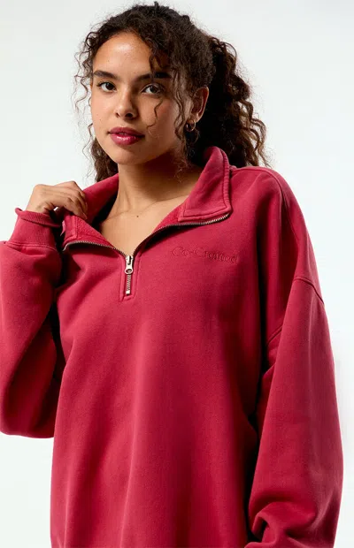 Pacsun Women's Co-created Embroidered Quarter-zip Sweatshirt In Red