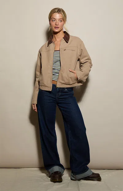 Pacsun Women's Contrast Collar Barn Jacket In Taupe