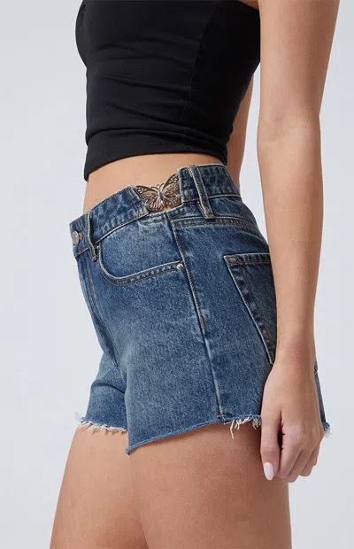 Pacsun Women's Dark Indigo Butterfly High Waisted Denim Festival Shorts In Medium Indigo In Blue