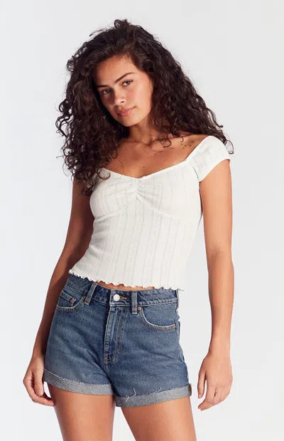 Pacsun Women's Dark Indigo Roll Cuff Denim Mom Shorts In White