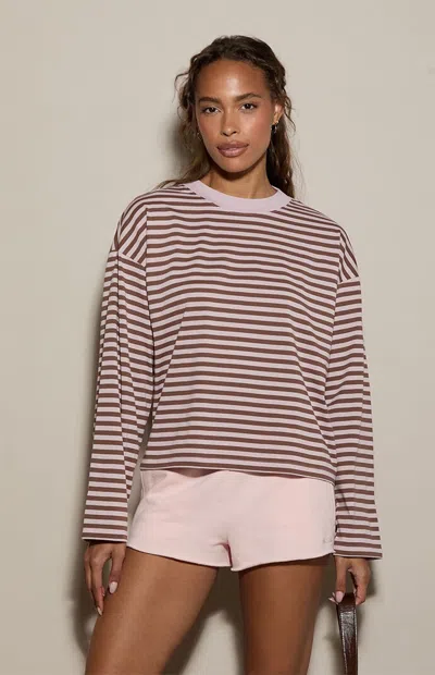 Pacsun Women's Drew Striped Boxy Long Sleeve T-shirt In Light Pink In Multi