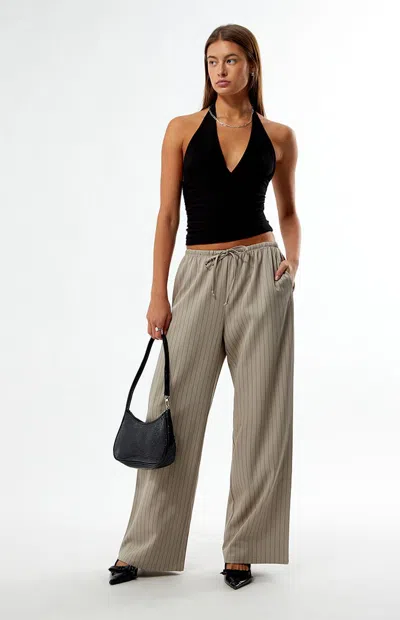 Pacsun Women's Easy Pinstripe Baggy Pants In Taupe In Brown