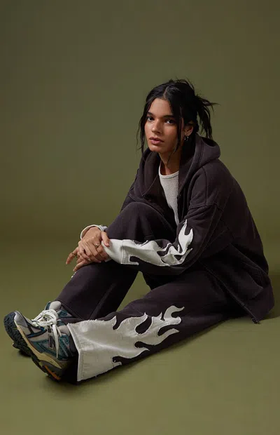 Pacsun Women's Flame Applique Vintage Wash Baggy Sweatpants In Brown