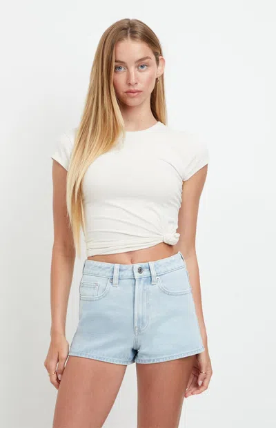 Pacsun Women's Ivy High Waisted Festival Jean Shorts Zip Fly Light Blue In Light Indigo In White