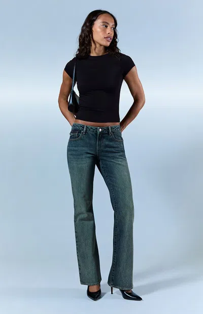 Pacsun Women's Jade Low Rise Bootcut Jeans Button Pocket Dark Blue In Dark Indigo In Black
