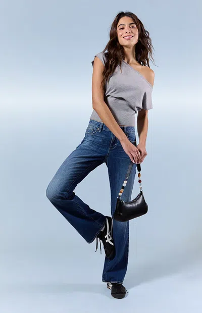 Pacsun Women's Jade Low Rise Bootcut Jeans Contrast Stitch Dark Blue In Medium Indigo
