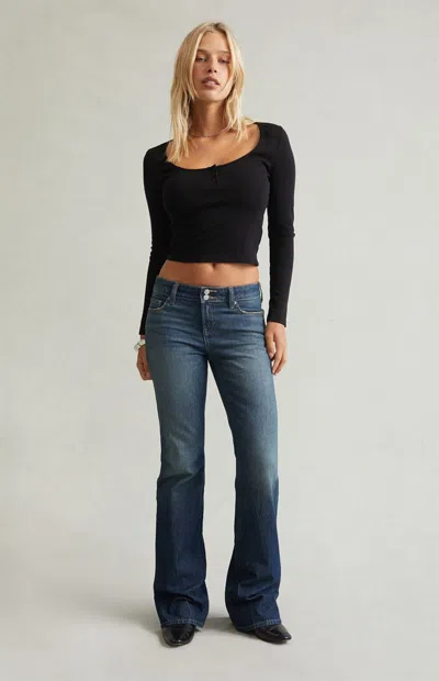 Pacsun Women's Jade Low Rise Bootcut Jeans Stretch Tinted Dark Blue In Dark Indigo