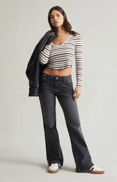 Pacsun Women's Jade Low Rise Button Pocket Bootcut Jeans Faded Black