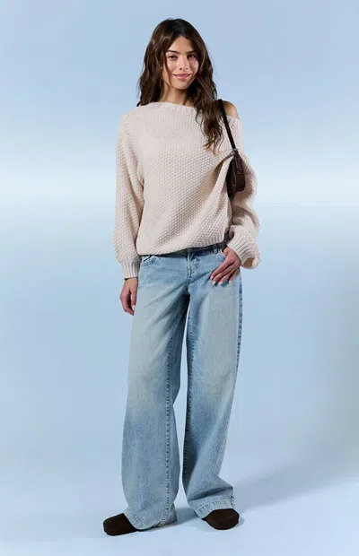 Pacsun Women's Kaia Ultimate Low Rise Baggy Jeans Button Pocket Light Blue In Light Indigo