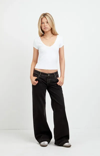 Pacsun Women's Kaia Ultimate Low Rise Baggy Jeans Contrast Stitch Faded Black