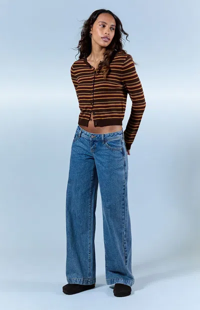 Pacsun Women's Kaia Ultimate Low Rise Baggy Jeans Light Blue Wash In Dark Indigo In Purple