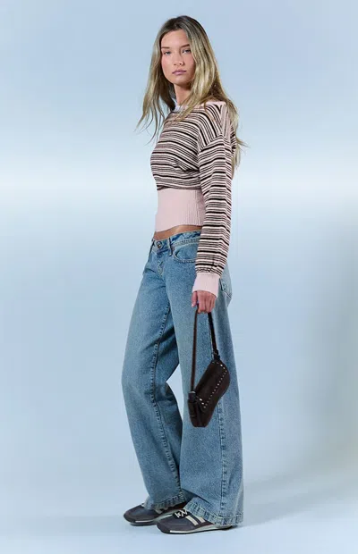 Pacsun Women's Kaia Ultimate Low Rise Baggy Jeans Lighter Blue In Medium Indigo