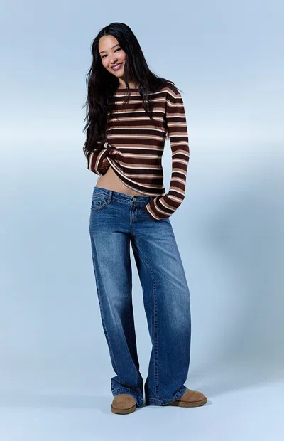 Pacsun Women's Kaia Ultimate Low Rise Baggy Jeans Medium Blue Wash In Medium Indigo In Purple