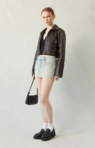 Pacsun Women's Lara Light Indigo Tinted Low Rise Denim Mini Skirt In Multi