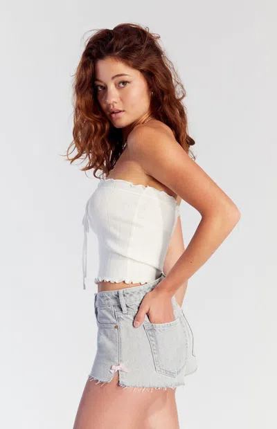 Pacsun Women's Light Indigo Bow Denim Micro Shorts In Medium Indigo In White