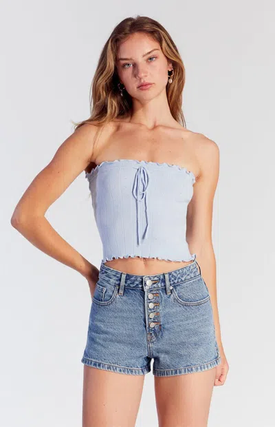 Pacsun Women's Light Indigo Exposed Button High Waisted Denim Festival Shorts In Medium Indigo In Blue