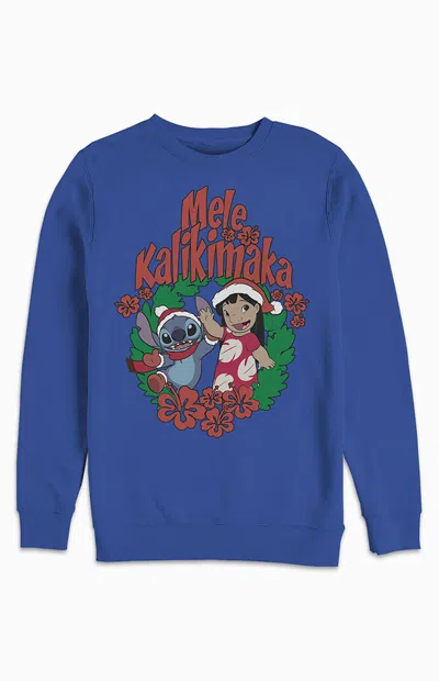 Pacsun Women's Lilo & Stitch Mele Kalikimaka Sweatshirt In Royal Blue