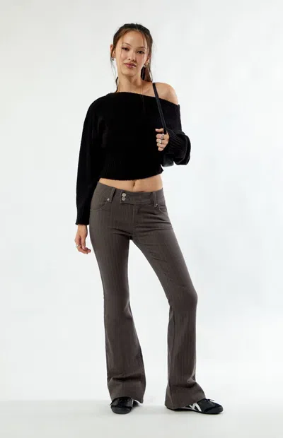 Pacsun Women's Low Rise Flare Pants Stretch Pinstripe In Washed Black In Brown