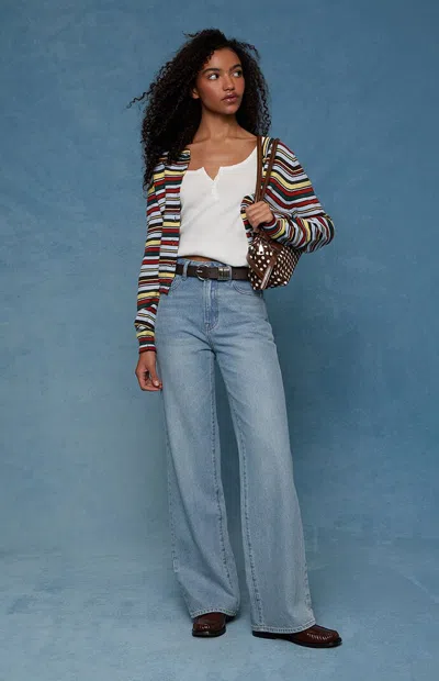 Pacsun Women's Madison High Waisted Girlfriend Jeans Light Blue In Medium Indigo In Purple