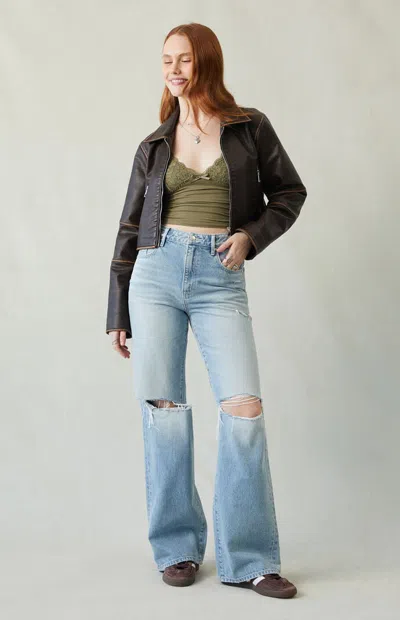 Pacsun Women's Madison High Waisted Girlfriend Jeans Ripped Light Indigo In Medium Indigo In Blue