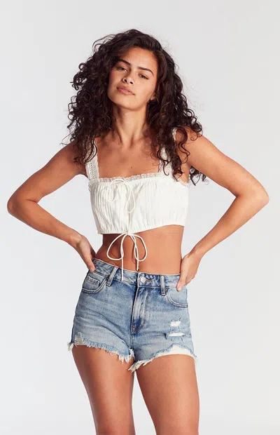 Pacsun Women's Medium Indigo Ripped Zip Fly High Waisted Denim Festival Shorts In Blue