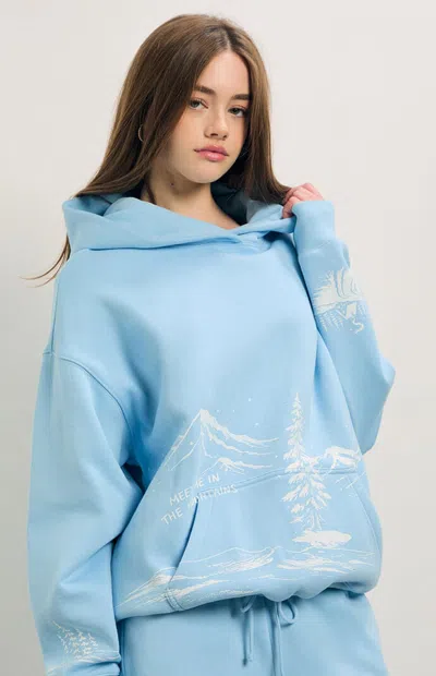 Pacsun Women's Meet Me In The Mountains Ultra Soft Fleece Hoodie In Light Blue In Multi