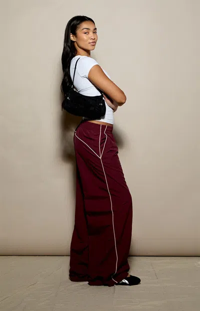 Pacsun Women's Nylon Baggy Track Pants In Burgundy