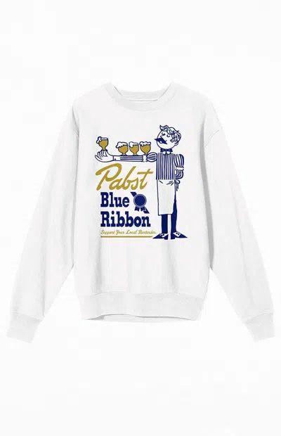 Pacsun Women's Pabst Blue Ribbon Bartender Sweatshirt In White