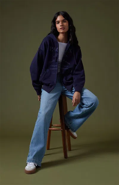 Pacsun Women's Pac Jeans Vintage Wash Zip Up Hoodie In Navy In Blue
