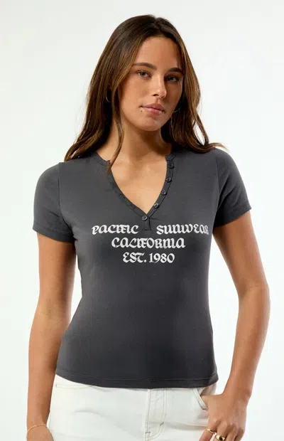 Pacsun Logo Henley T-shirt In Gray