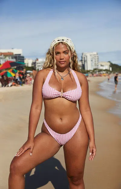 Pacsun Women's Pink Plaid Jade High Cut Bikini Bottom