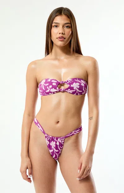 Pacsun Women's Purple Floral Shelley Knotted Bandeau Bikini Top