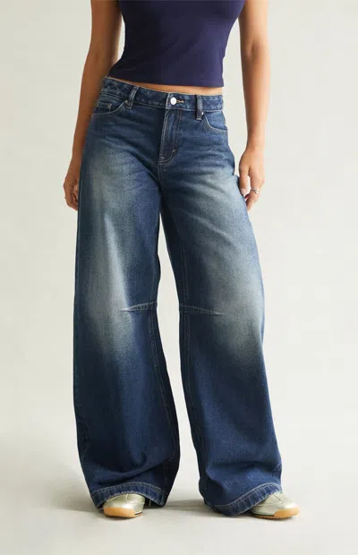 Pacsun Women's Remi Baggy Barrel Jeans Knee Dart Dark Blue In Dark Indigo In Multi