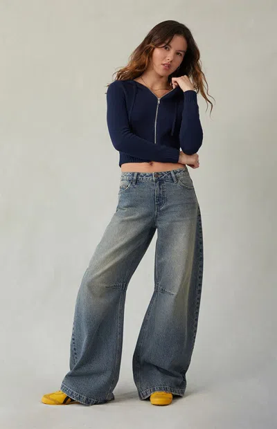 Pacsun Women's Remi Baggy Barrel Jeans Knee Dart Dark Indigo In Medium Indigo In Blue