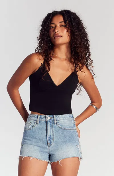 Pacsun Women's Rhinestone Star High Waisted Denim Festival Shorts In Medium Indigo In Black