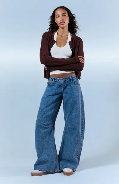Pacsun Women's Ronnie Ultimate Low Rise Barrel Jeans Medium Blue In Dark Indigo