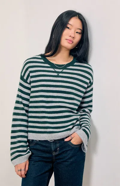 Pacsun Women's Sienna Contrast Crew Neck Sweater In Green/gray