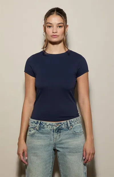 Pacsun Women's Sleek Crew Neck Short Sleeve T-shirt In Navy In Blue