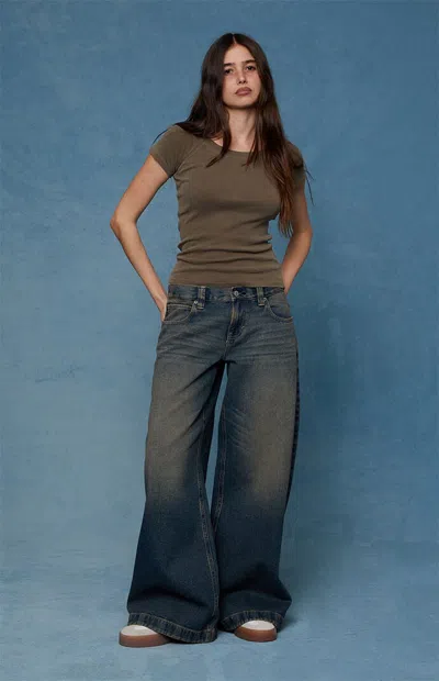 Pacsun Women's Sloane Low Rise Ultra Baggy Jeans Dark Blue Tint In Dark Indigo