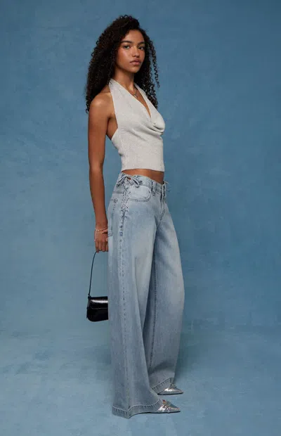 Pacsun Women's Sloane Low Rise Ultra Baggy Jeans Lace-up Side Light Blue In Light Indigo In Purple