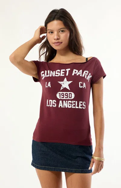 Pacsun Women's Sunset Park Off-the-shoulder T-shirt In Burgundy
