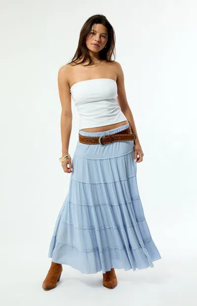 Pacsun Women's Tiered Maxi Skirt In Blue